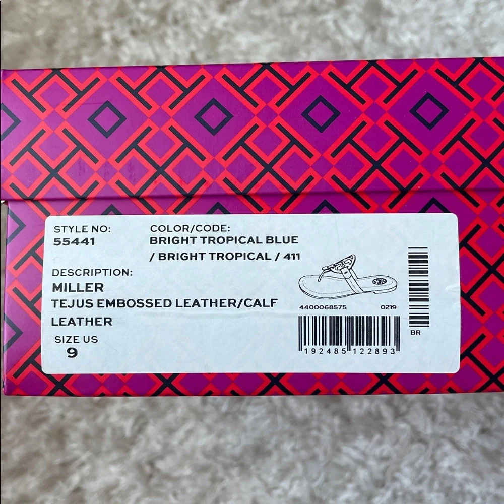 Tory Burch Tropical Blue Miller Sandals Size 9. Retail $198 - Picture 3 of 5